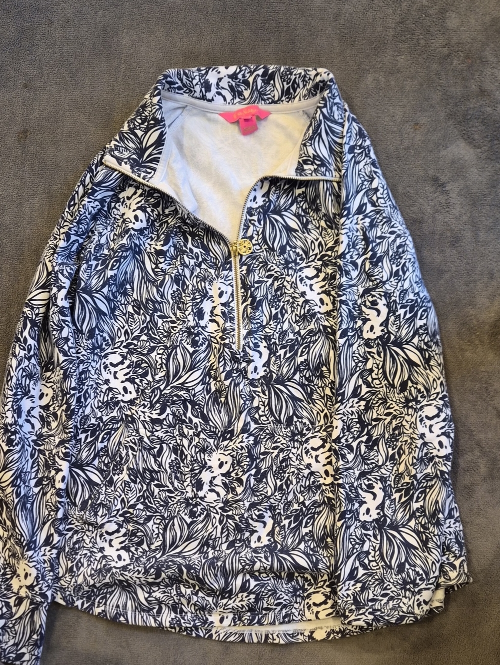Lilly Pulitzer Navy & White Floral Print Quarter-Zip Pullover